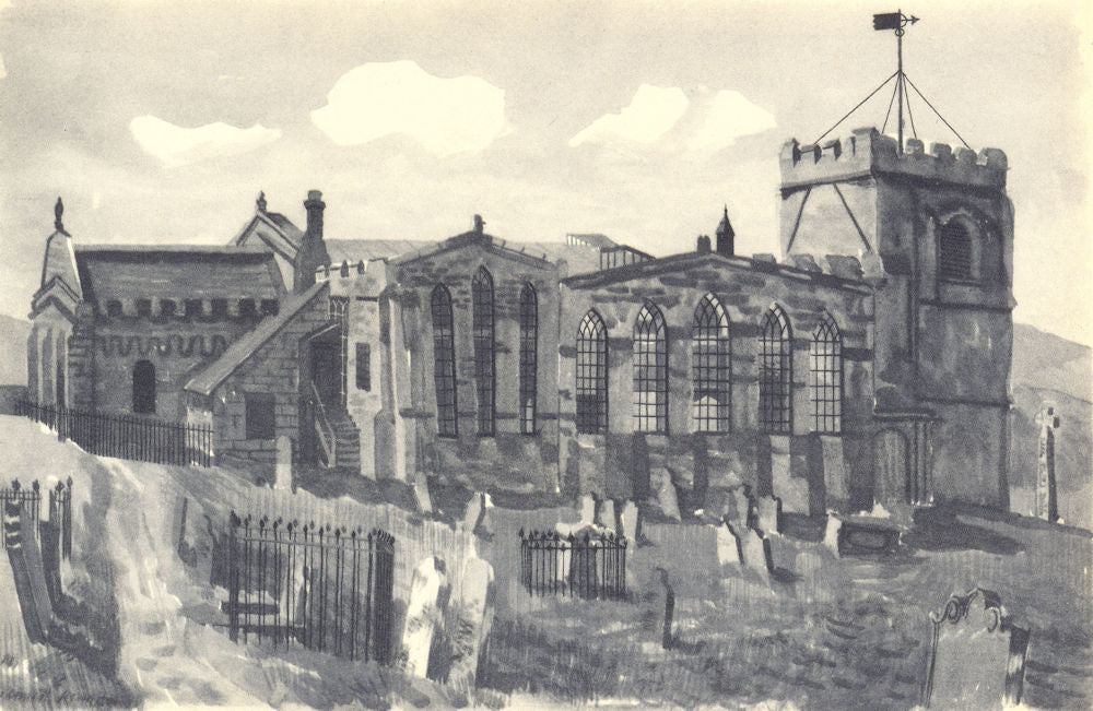 WHITBY. St. Mary's - Exterior. Yorkshire. By Kenneth Rowntree 1947 old print